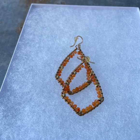 18k Gold Vermeil Tangerine-color Beaded Earrings - Picture 2 of 3